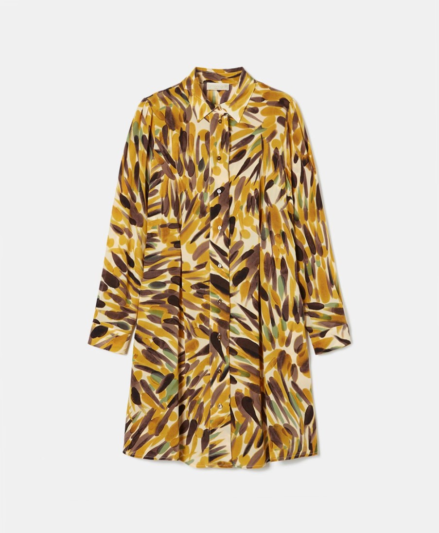 Clothing Momoni | Acanthis Dress In Printed Silk Crepe De Chine - Yellow/Blackberry