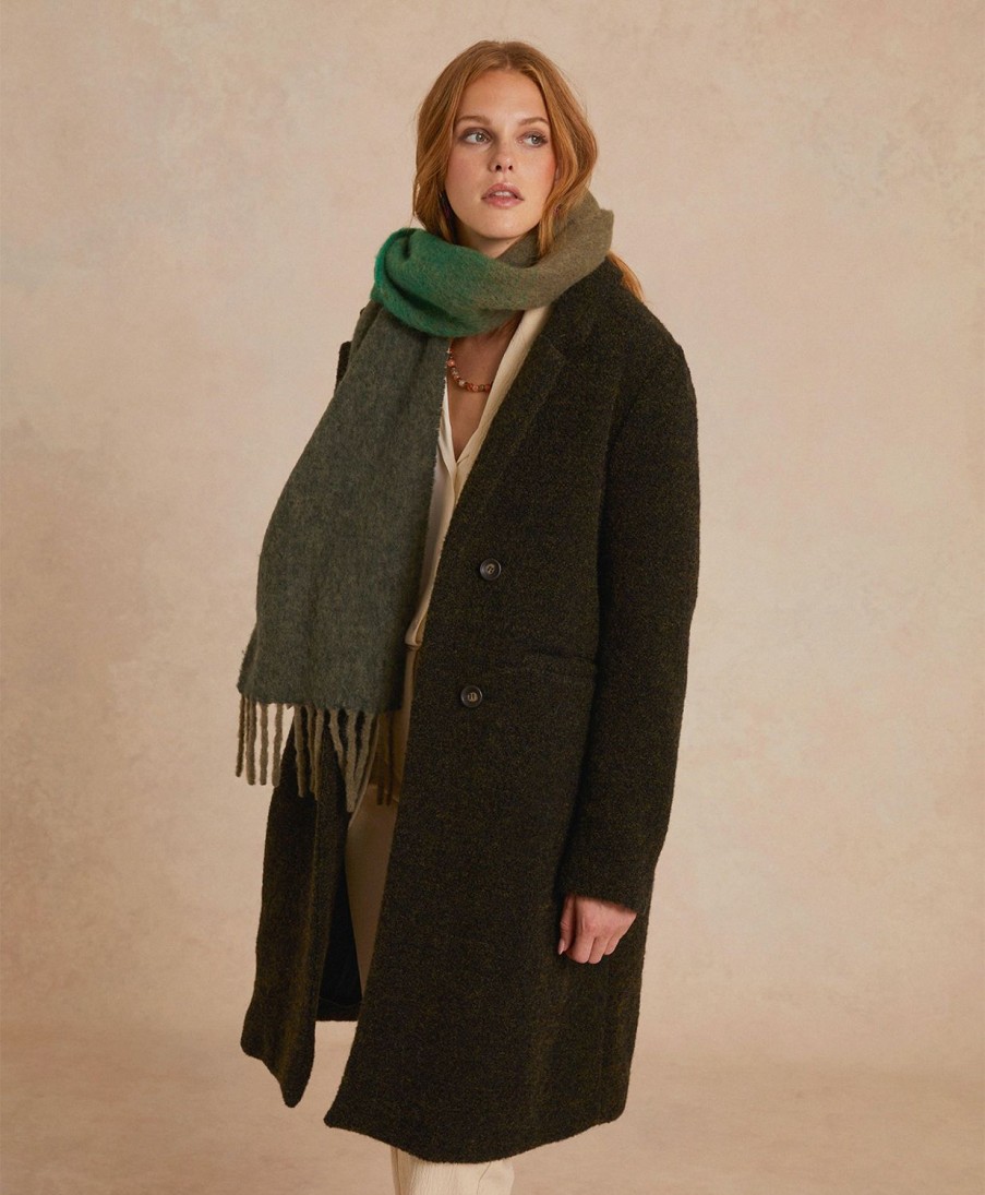 Clothing Momoni | Belgio Bis Coat In Boucle' Alpaca Wool - Dark Green