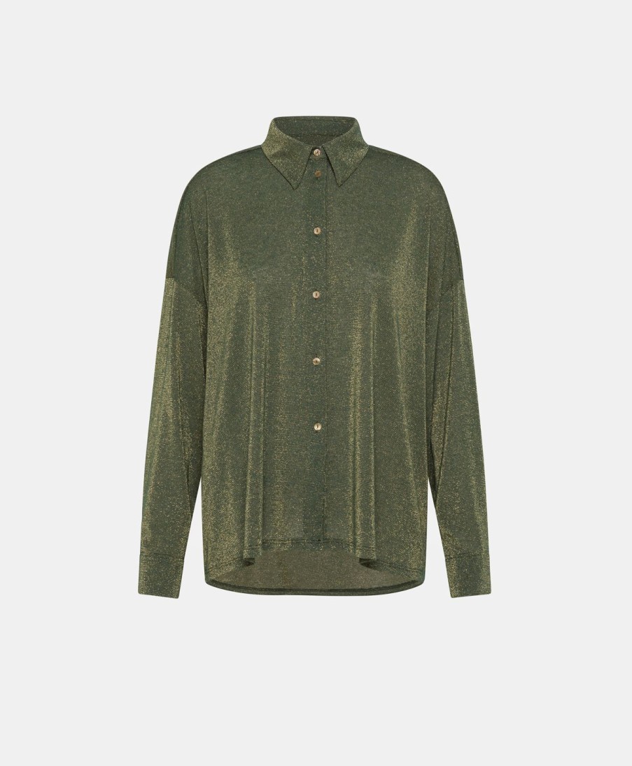 Clothing Momoni | Lucciola Shirt In Lurex Jersey - Forest Green