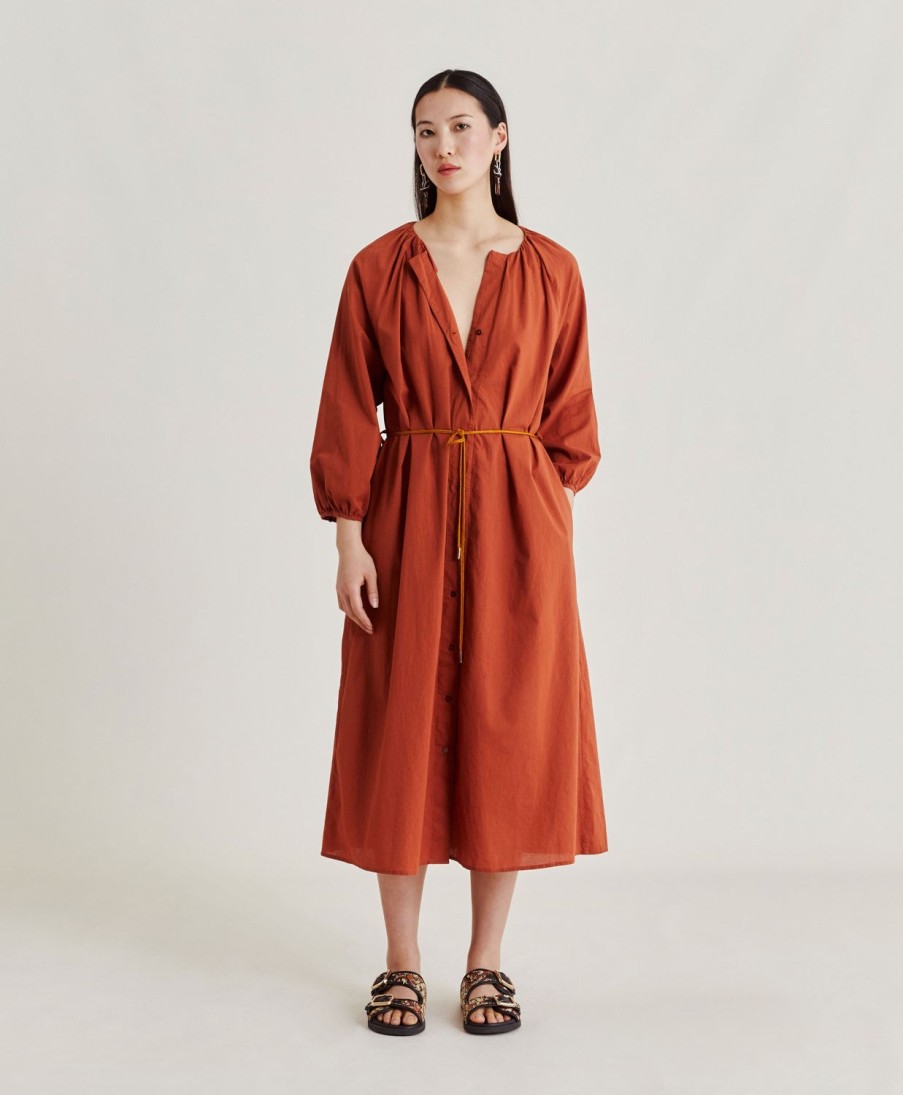 Clothing Momoni | Caldes Dress With Cotton Voile - Terracotta