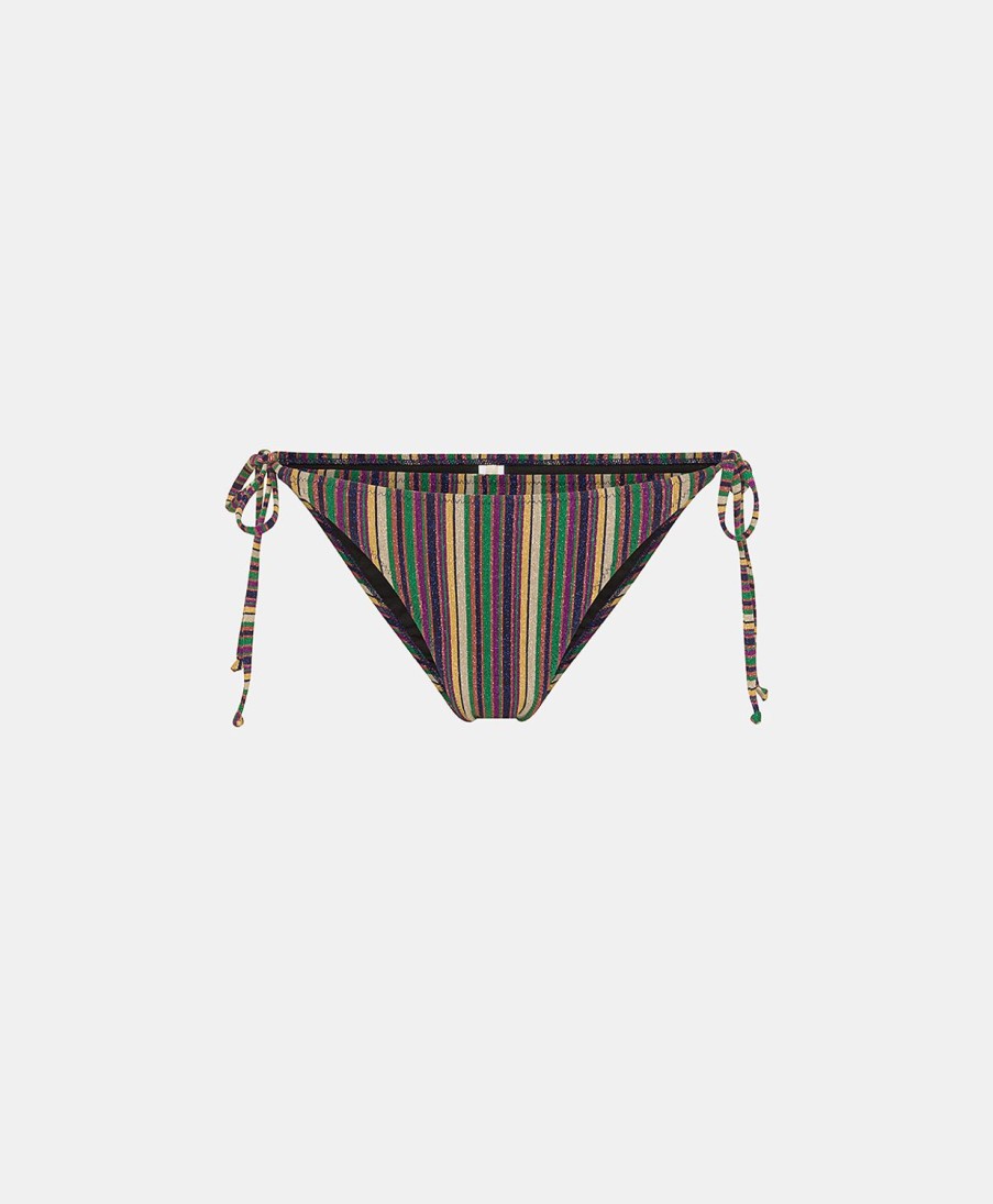 Beachwear Momoni | Malene Bikini Bottom In Striped Lurex Jersey - Multicolor Green