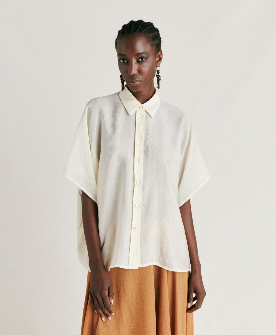 Clothing Momoni | Brooklyn Shirt In Jacquard Cupro - Cream