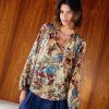 Clothing Momoni | Larice Blouse In Printed Silk Crepe De Chine - Light Blue Multicolour