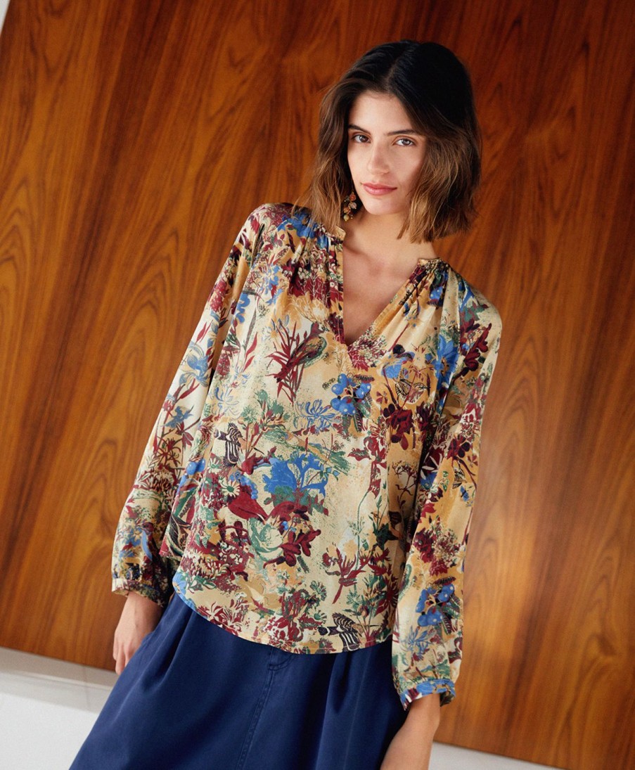 Clothing Momoni | Larice Blouse In Printed Silk Crepe De Chine - Light Blue Multicolour