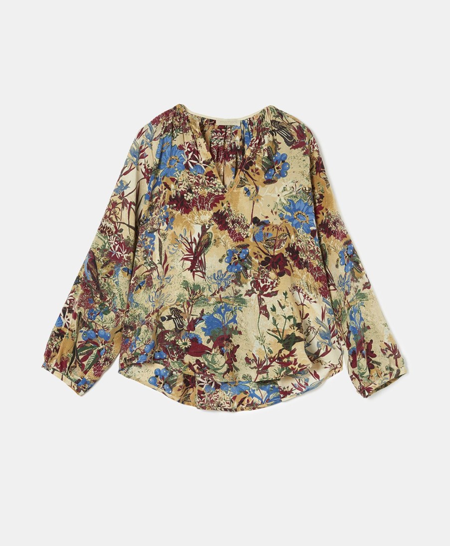 Clothing Momoni | Larice Blouse In Printed Silk Crepe De Chine - Light Blue Multicolour