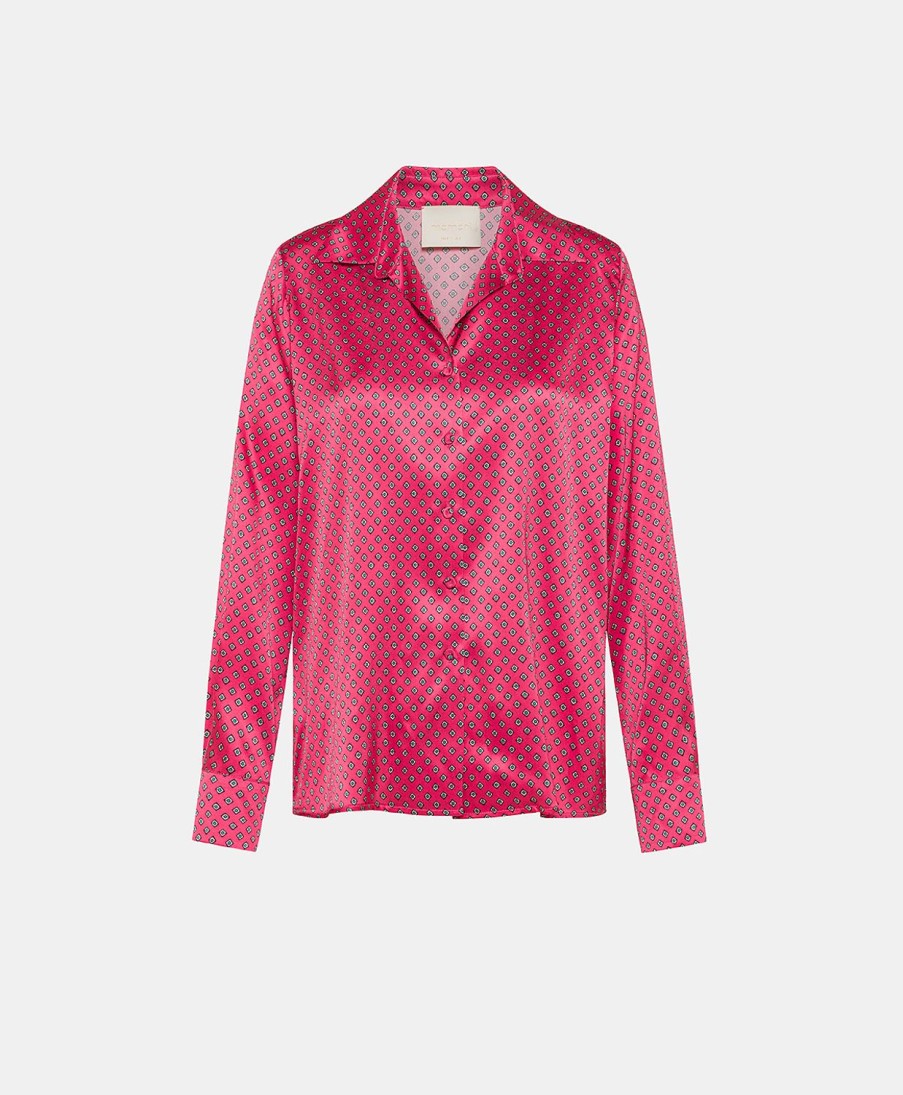 Clothing Momoni | Simon Shirt In Printed Stretch Satin - Pink/Black