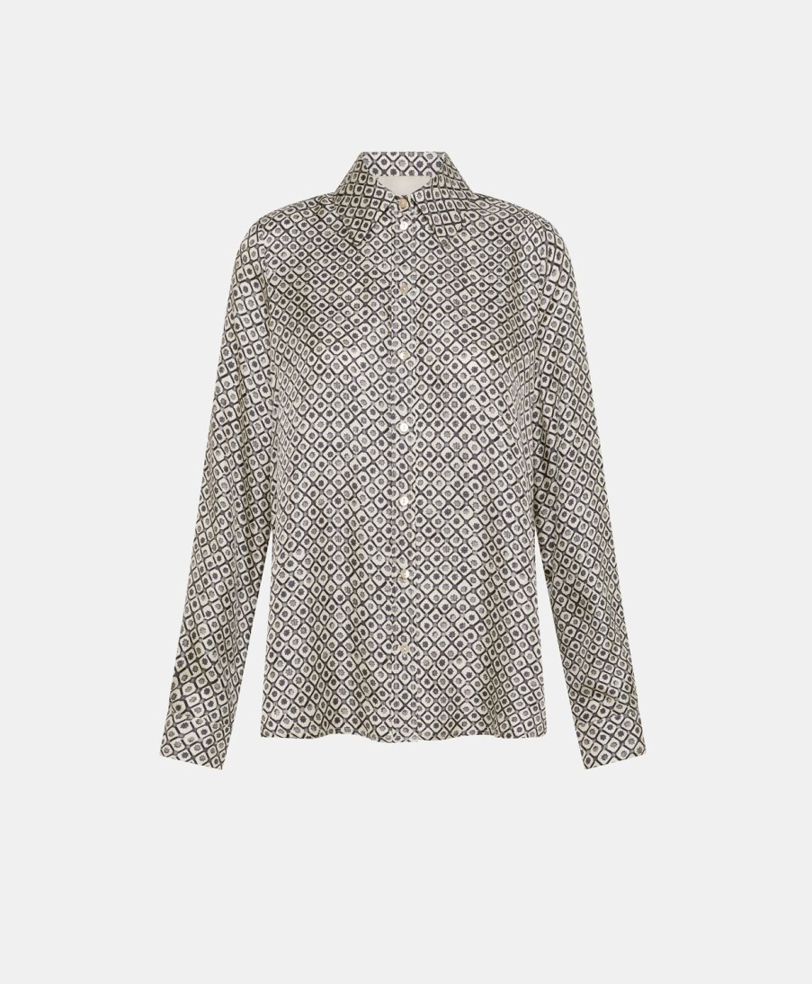 Clothing Momoni | Arles Shirt In Printed Silk Twill - Cream/Black