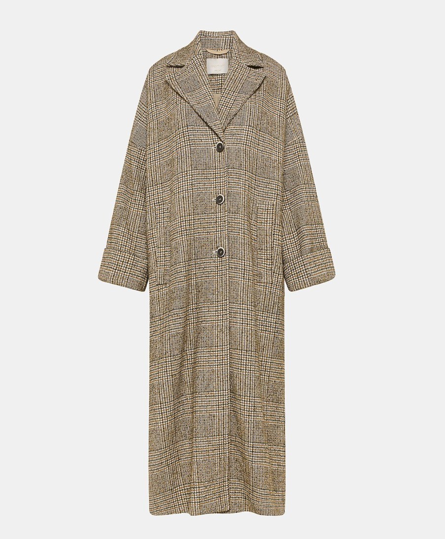 Clothing Momoni | Danimarca Coat In Check With Chenille - Light Blue/Green