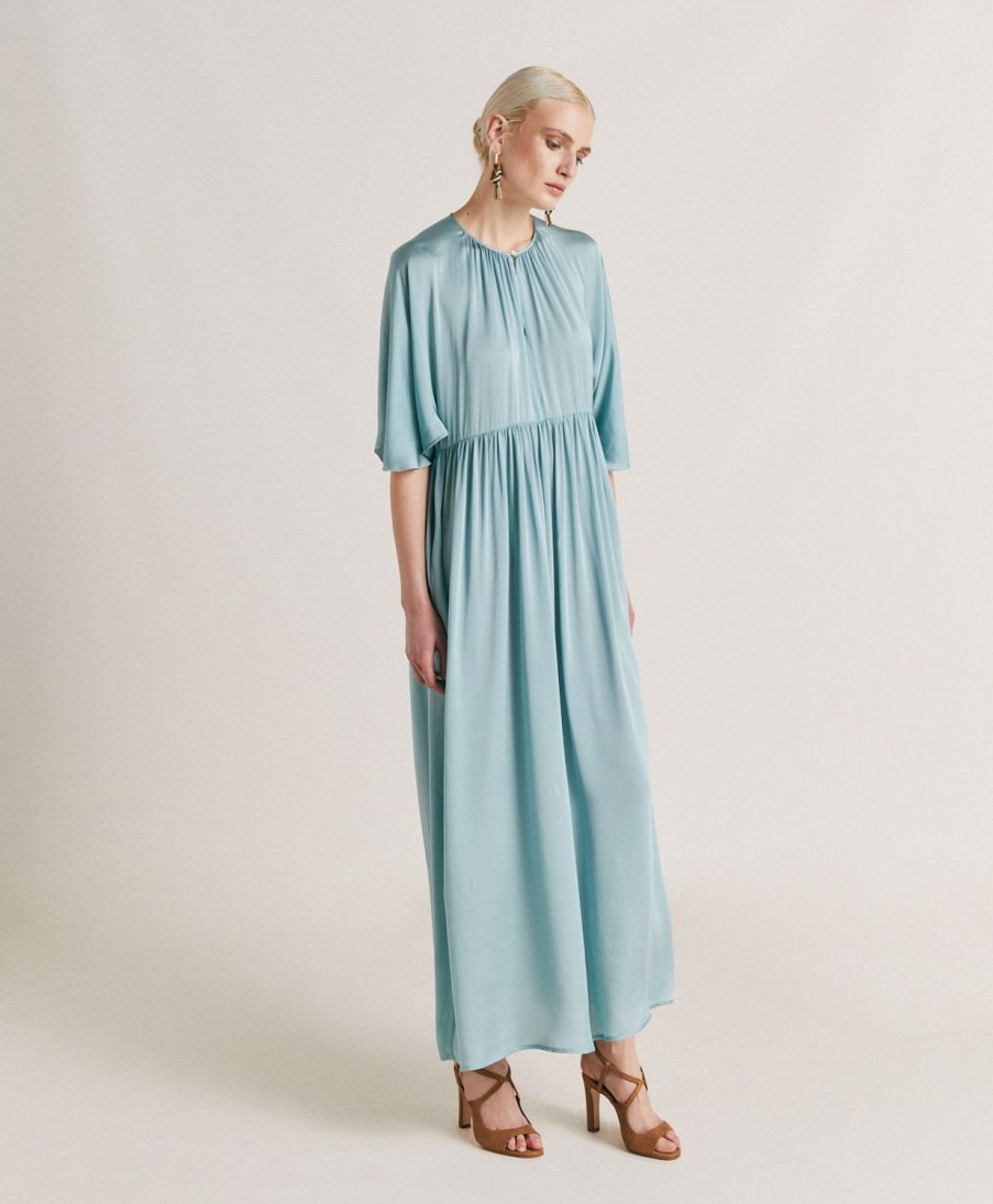 Clothing Momoni | Ginevra Dress In Plain Silk - Cerulean