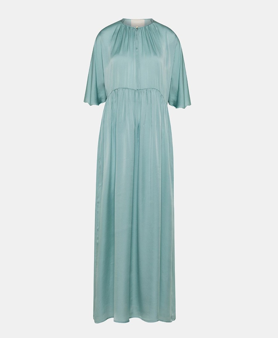 Clothing Momoni | Ginevra Dress In Plain Silk - Cerulean