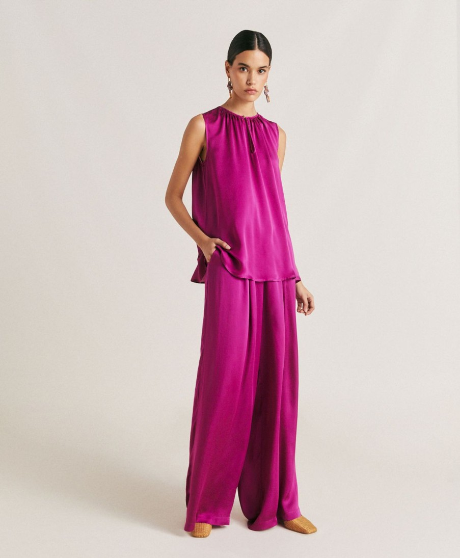 Clothing Momoni | Cris Top In Plain Silk - Cyclamen