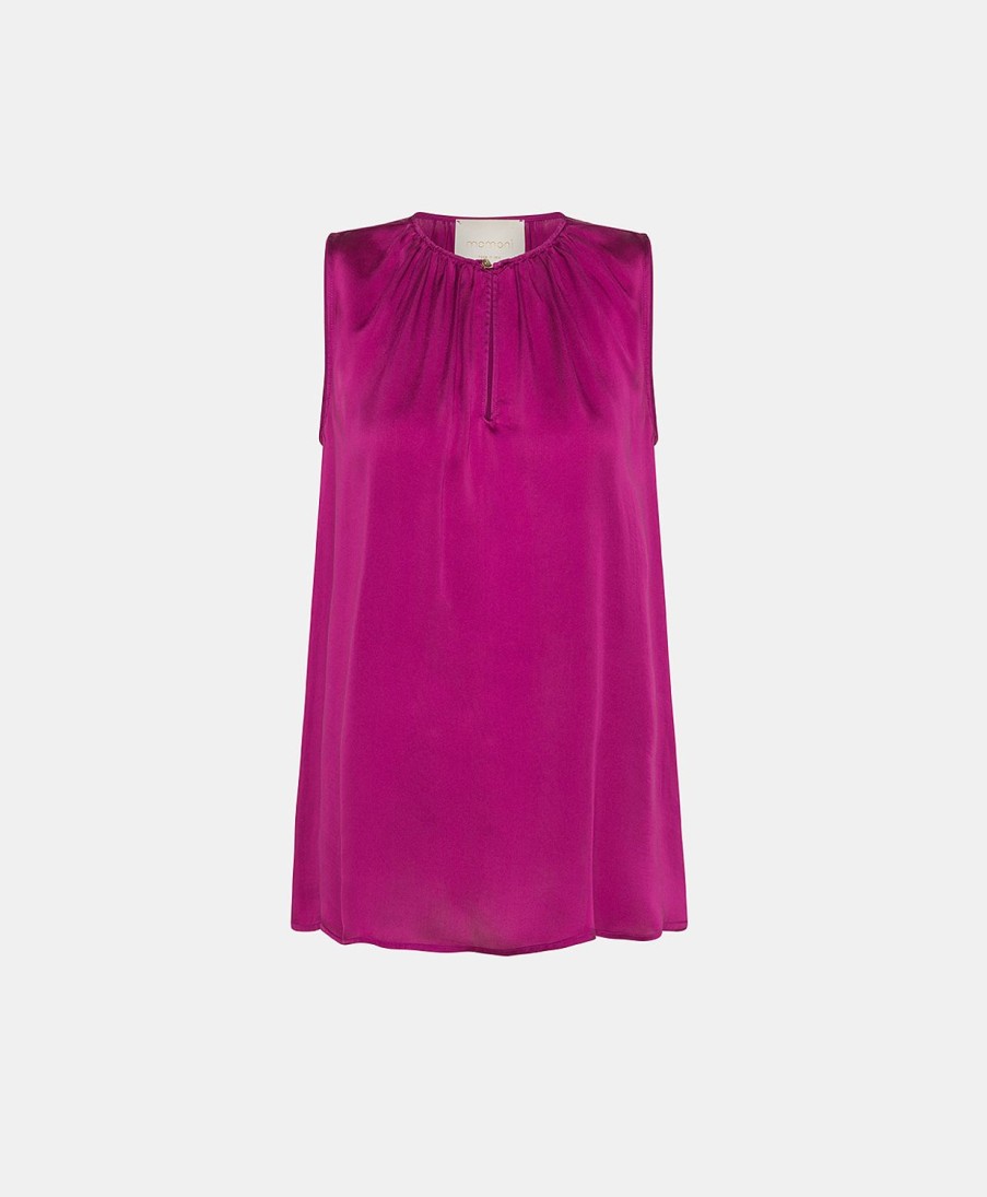 Clothing Momoni | Cris Top In Plain Silk - Cyclamen