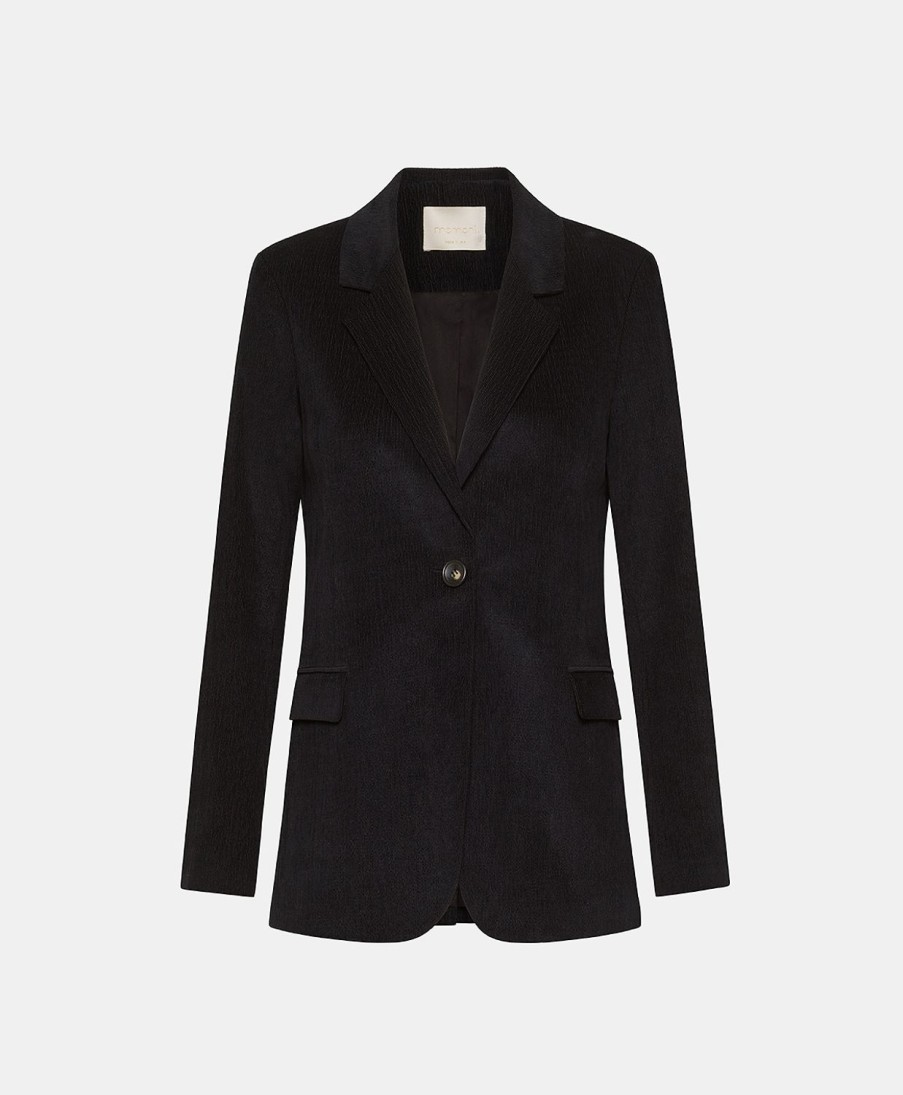 Clothing Momoni | Christophe Jacket In Stretch Ribbed Co/Mo - Black