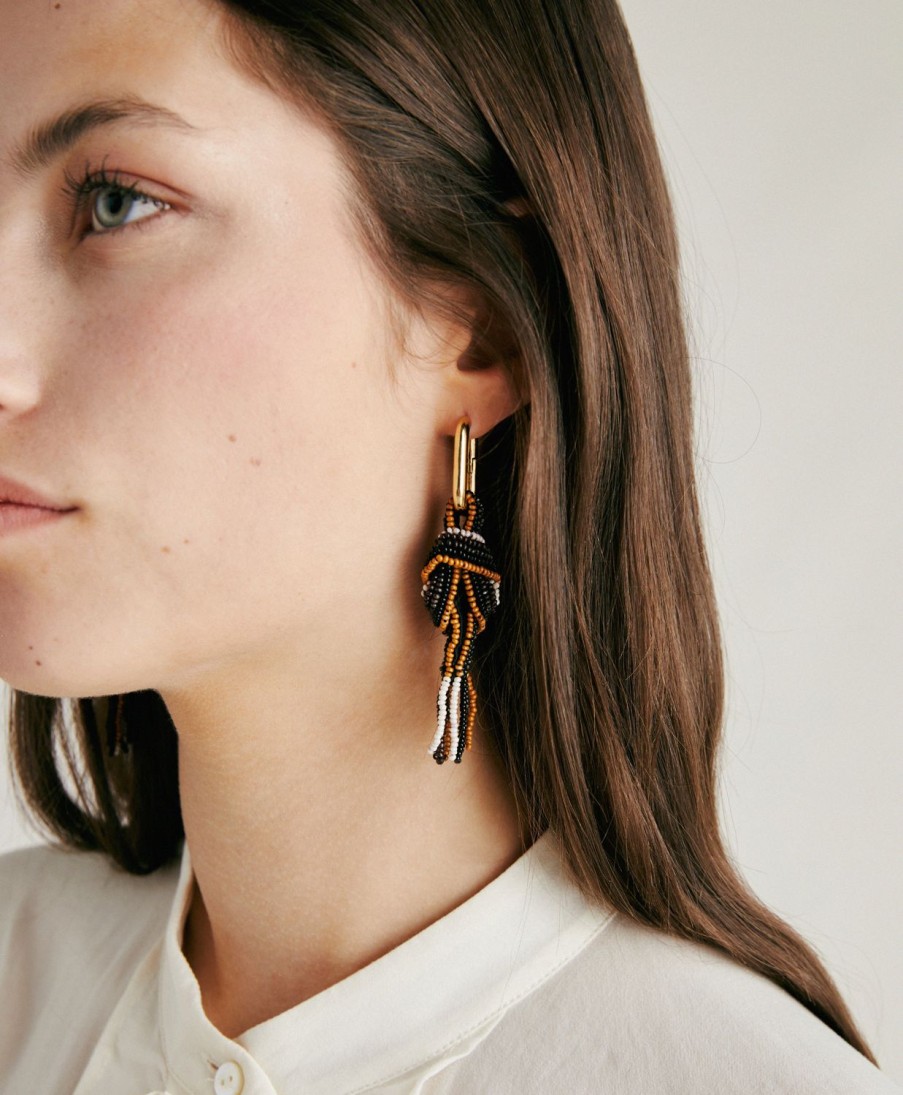 Shoes And Accessories Momoni | Nodu Earrings With Beads - Cocoa Multicolour