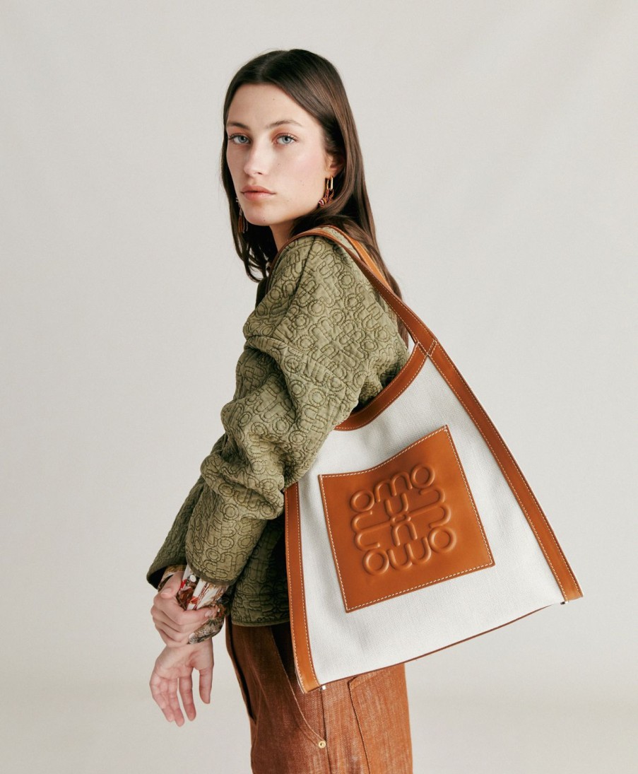 Shoes And Accessories Momoni | Geraldine Bag In Leather And Canvas - Beige