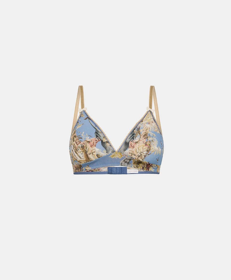 Underwear Momoni | Tutu Bra In Printed Nylon - Cerulean Blue/Multicolour