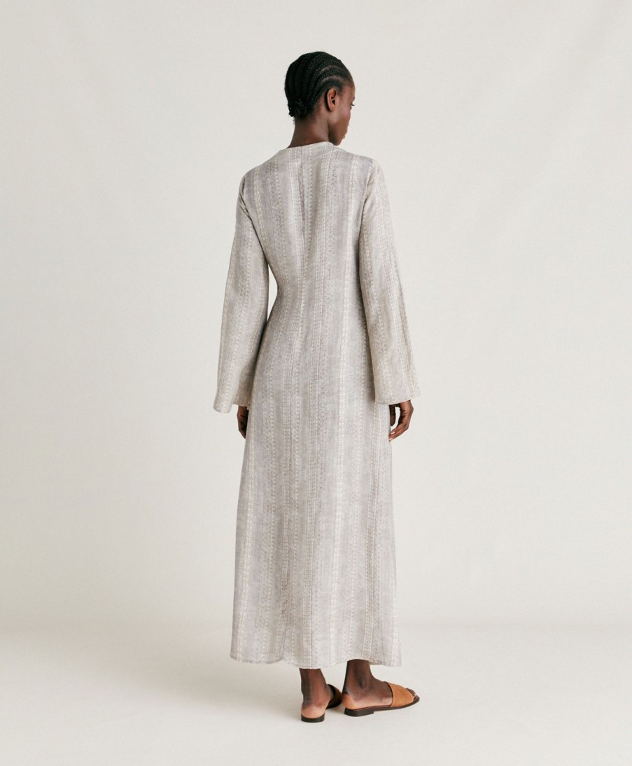 Clothing Momoni | Caterina Dress In Viscose/Linen - Cream/Pearl