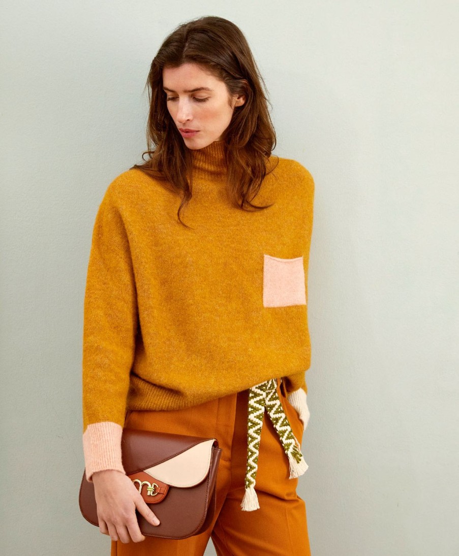 Clothing Momoni | Elie Knitwear In Colour Block Baby Alpaca - Camel