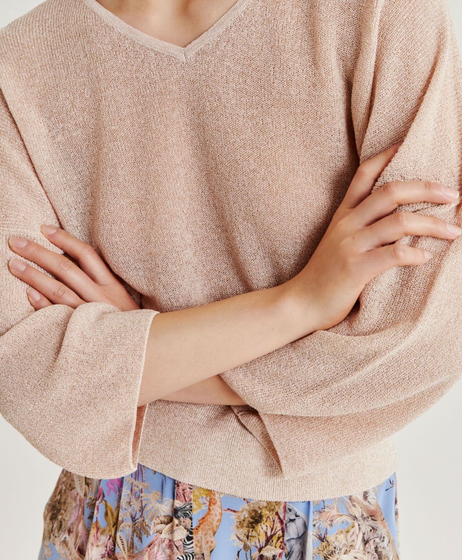 Clothing Momoni | Fresno Cardigan Lurex Ribbed - Powder Pink