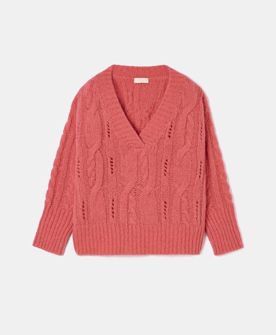 Clothing Momoni | Agrifoglio Cable-Knit Sweater - Baby Pink