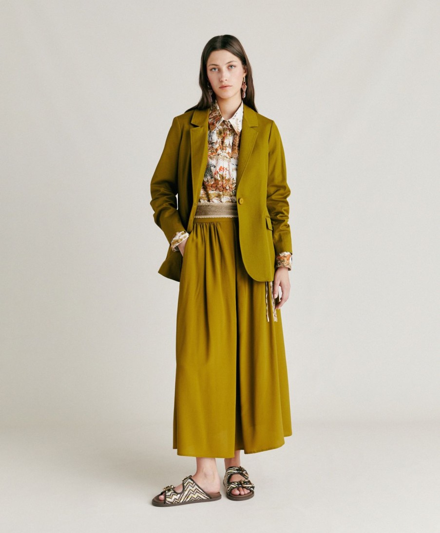 Clothing Momoni | Nicolas Skirt In Plain Acetate Silk - Olive Green