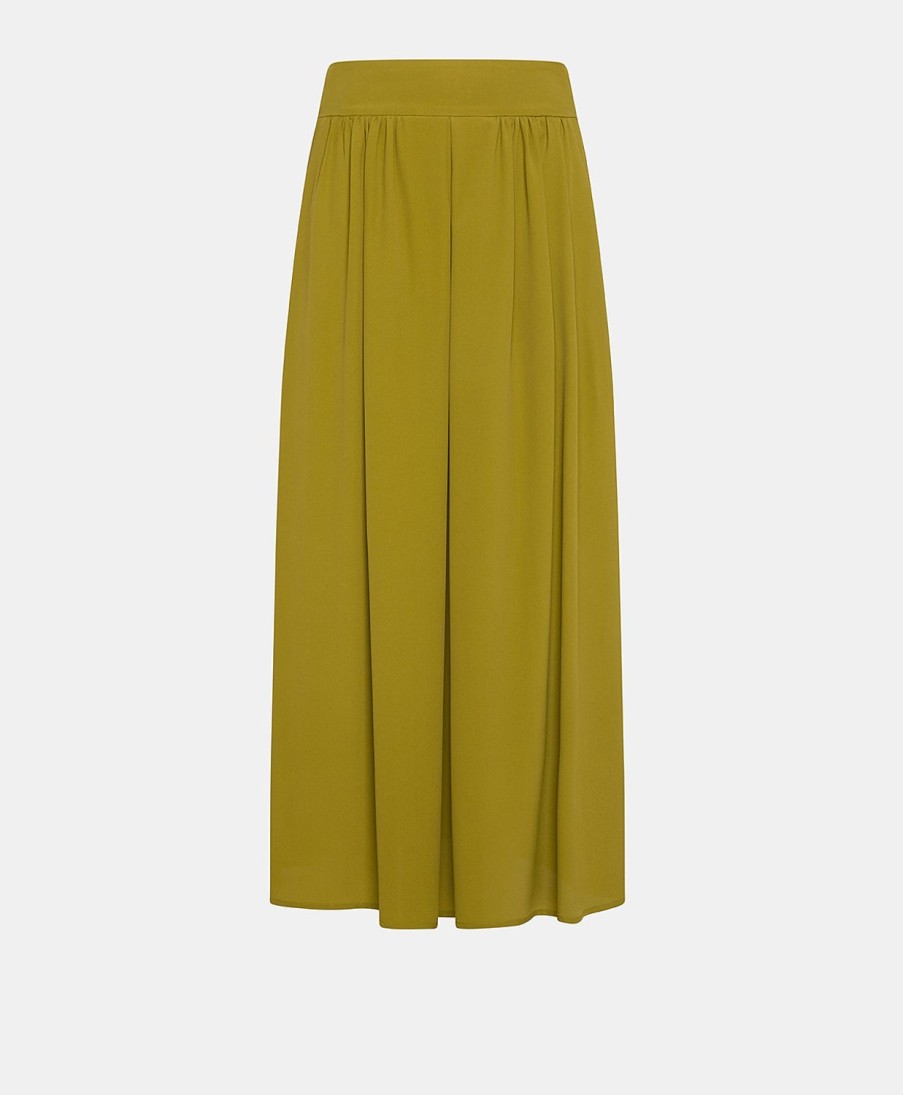 Clothing Momoni | Nicolas Skirt In Plain Acetate Silk - Olive Green