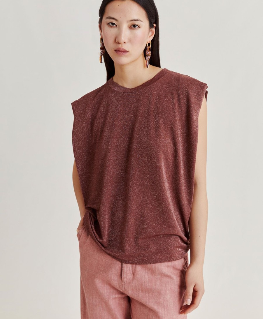 Clothing Momoni | Enna Tshirt In Lurex Jersey - Earth Brown