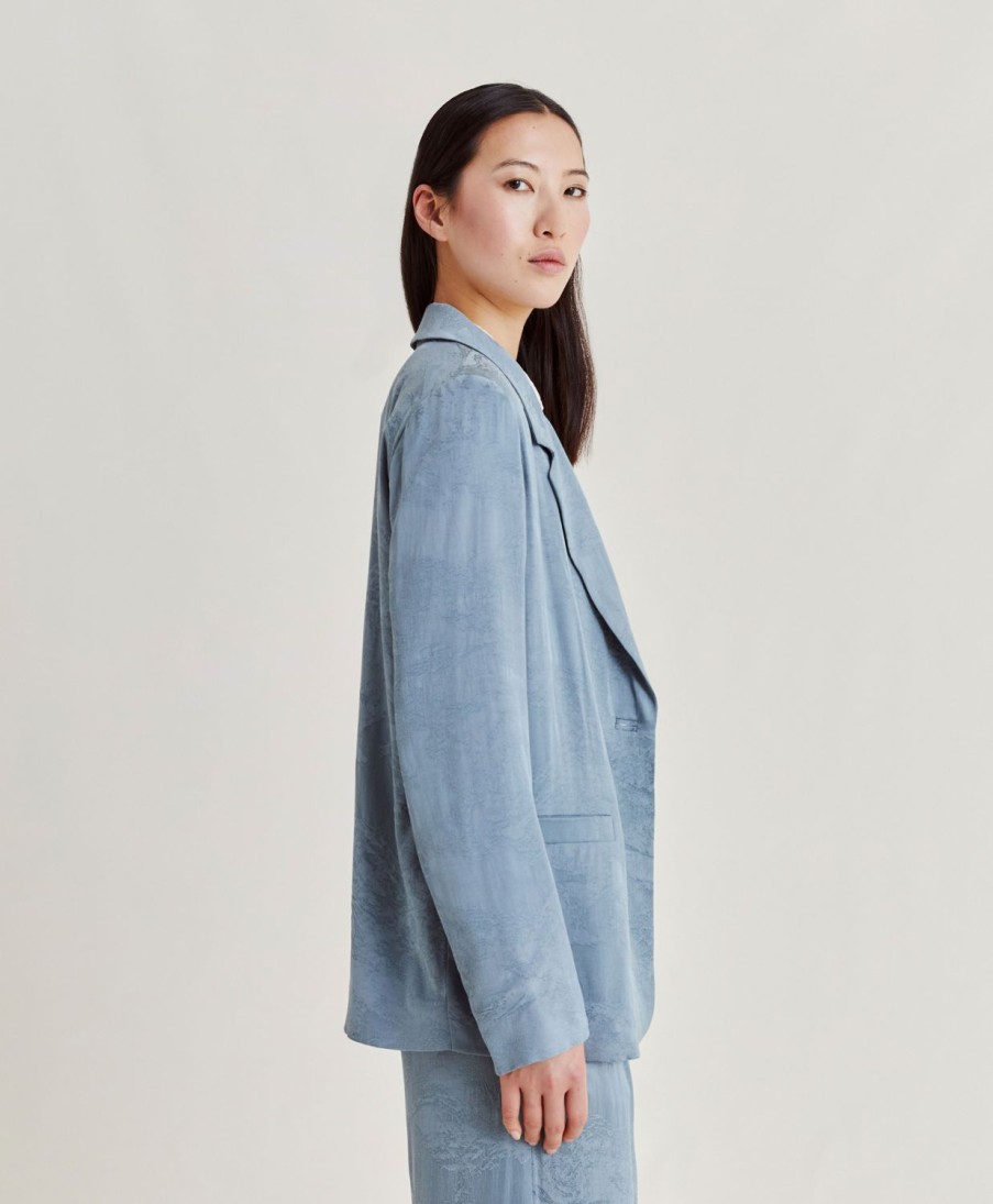 Clothing Momoni | Dayton Jacket In Cupro Jacquard - Light Blue