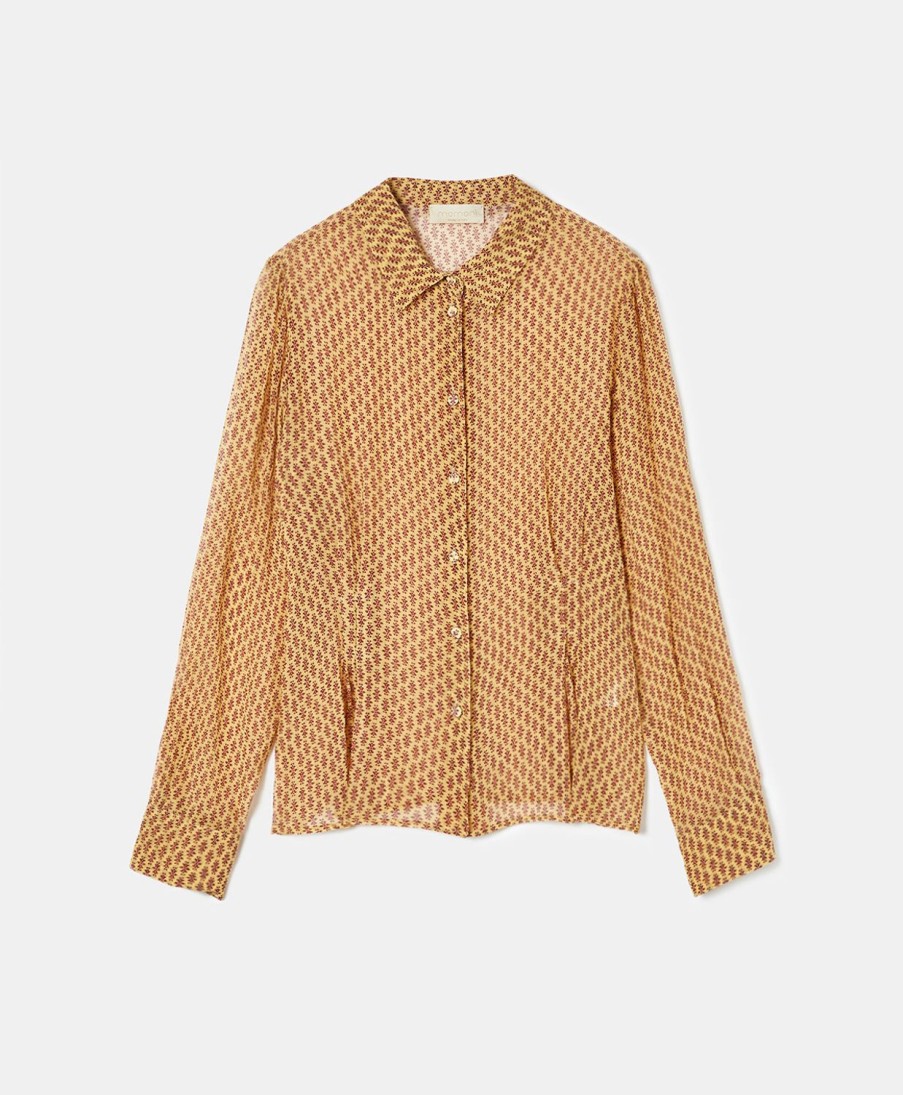 Clothing Momoni | Dafne Shirt In Printed Crepon - Gold/Burgundy