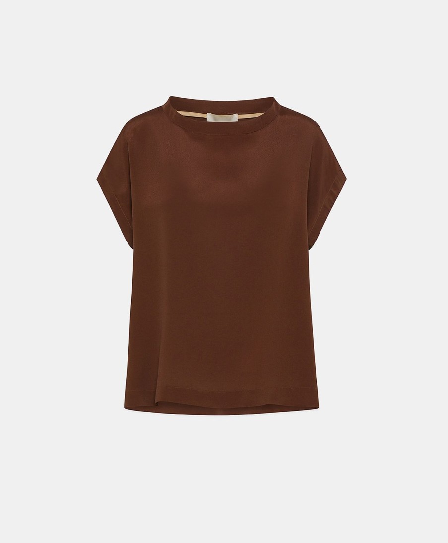 Clothing Momoni | Curacao Blouse In Plain Acetate Silk - Chocolate