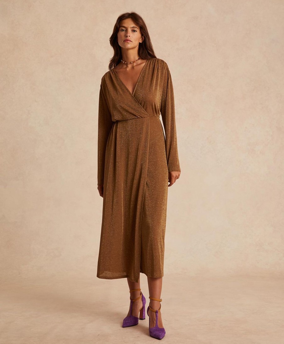 Clothing Momoni | Flavie Dress In Lurex Jersey - Cigar Brown