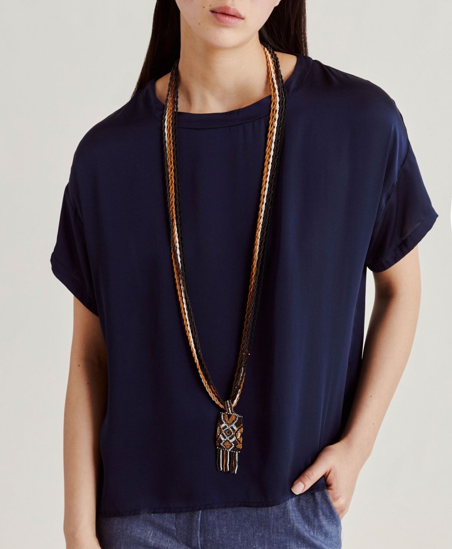 Clothing Momoni | Alonso Blouse In Plain Silk - Dark Blue