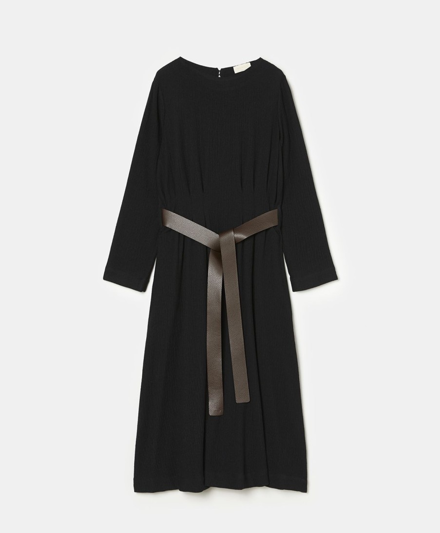 Clothing Momoni | Robinia Dress In Stretch Wool Seersucker - Black