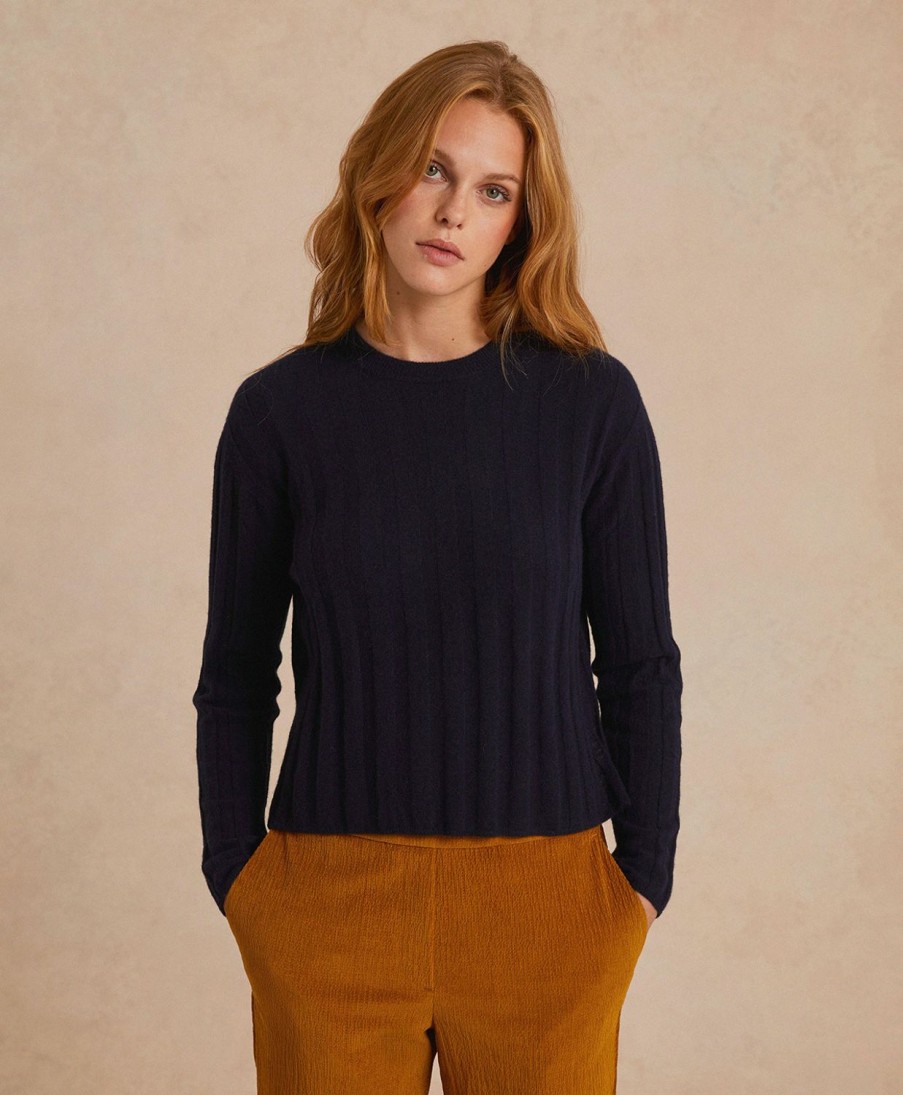 Clothing Momoni | Horace Knitwear In Flat Rib Cashmere - Blue