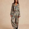 Clothing Momoni | Camille Bis Pant In Printed Silk Twill - Multicolor Green