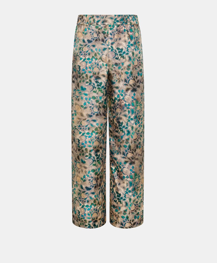 Clothing Momoni | Camille Bis Pant In Printed Silk Twill - Multicolor Green