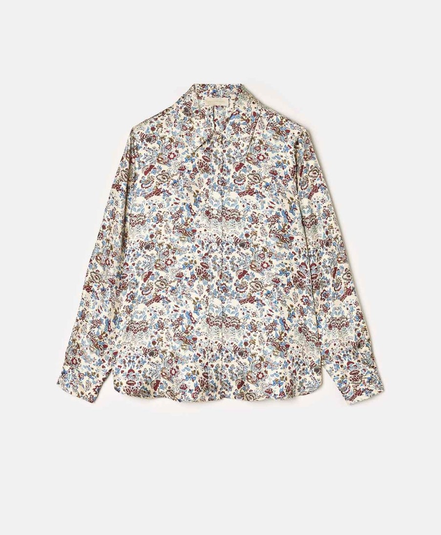 Clothing Momoni | Arles Shirt In Printed Silk Twill - Cream/Burgundy