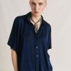 Clothing Momoni | Brooklyn Shirt In Lurex Jersey - Blue