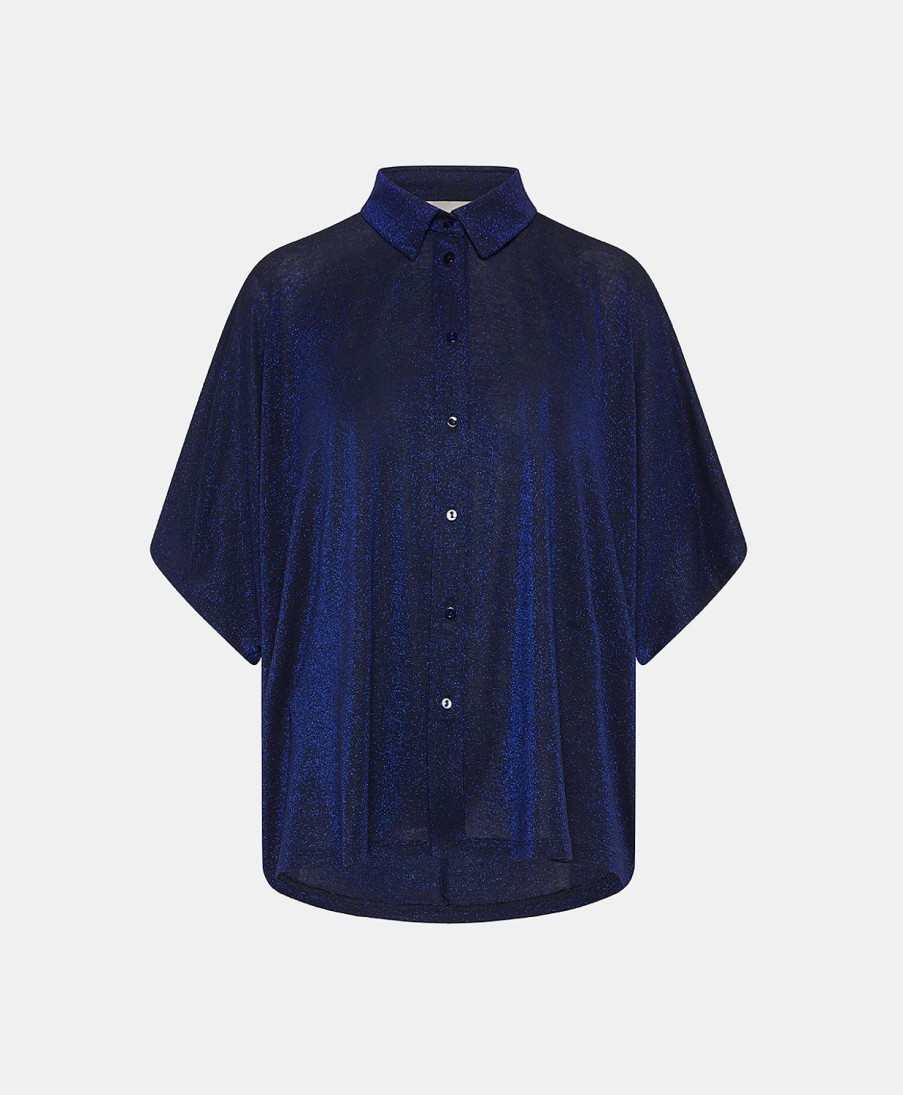 Clothing Momoni | Brooklyn Shirt In Lurex Jersey - Blue