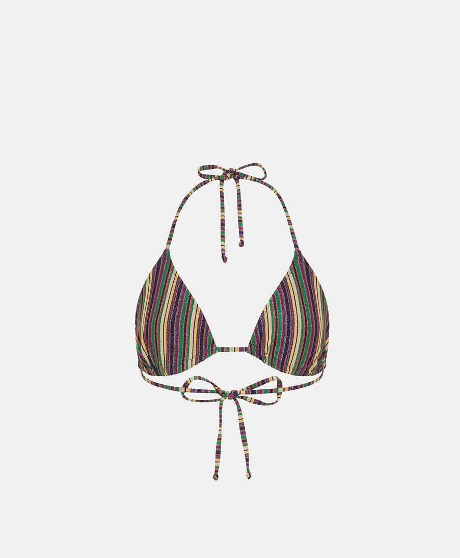 Beachwear Momoni | Marine Bikini Top In Striped Lurex Jersey - Multicolor Green