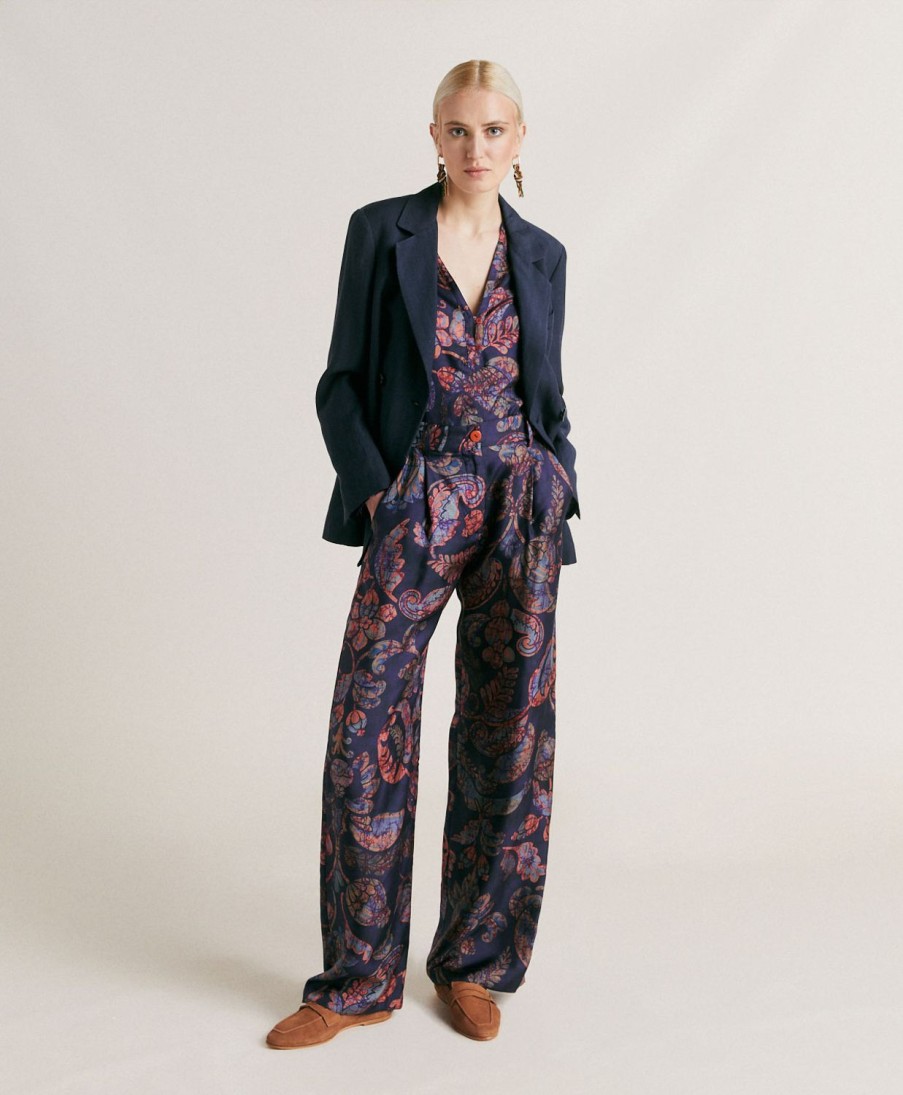 Clothing Momoni | Austin Pant In Silk Twill - Midnight Blue Multicolour